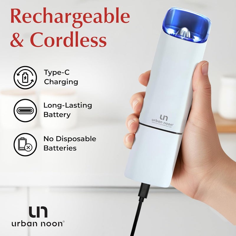 urban noon Automatic Salt and Pepper Grinder Set - Rechargeable Electric Salt and Pepper Shakers with Adjustable Coarseness, LED Light, One-Handed Use, Gravity Salt Grinder and Electric Pepper Mill - Image 4